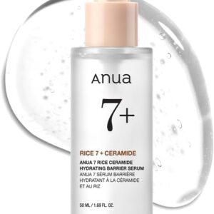 ANUA Rice Ceramide 7 Hydrating Barrier Serum, Brightening, Hydrating Serum for Face, Rice, Hyaluronic Acid, Niacinamide, Fragrance-free, Non comodogenic, Glass Skin, Korean Skin...