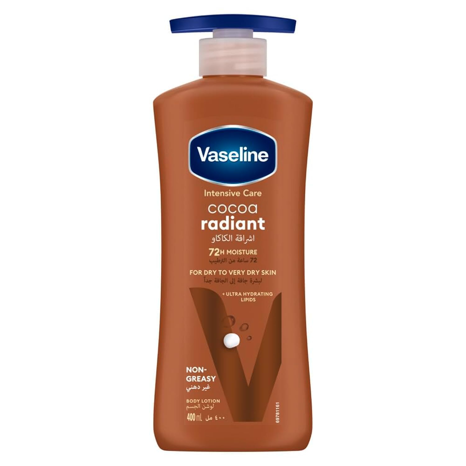 Vaseline Body Lotion Cocoa Radiant with Cocoa Butter, Non-Greasy Formula, Restores Glow To Dull, Dry Skin, 400ml